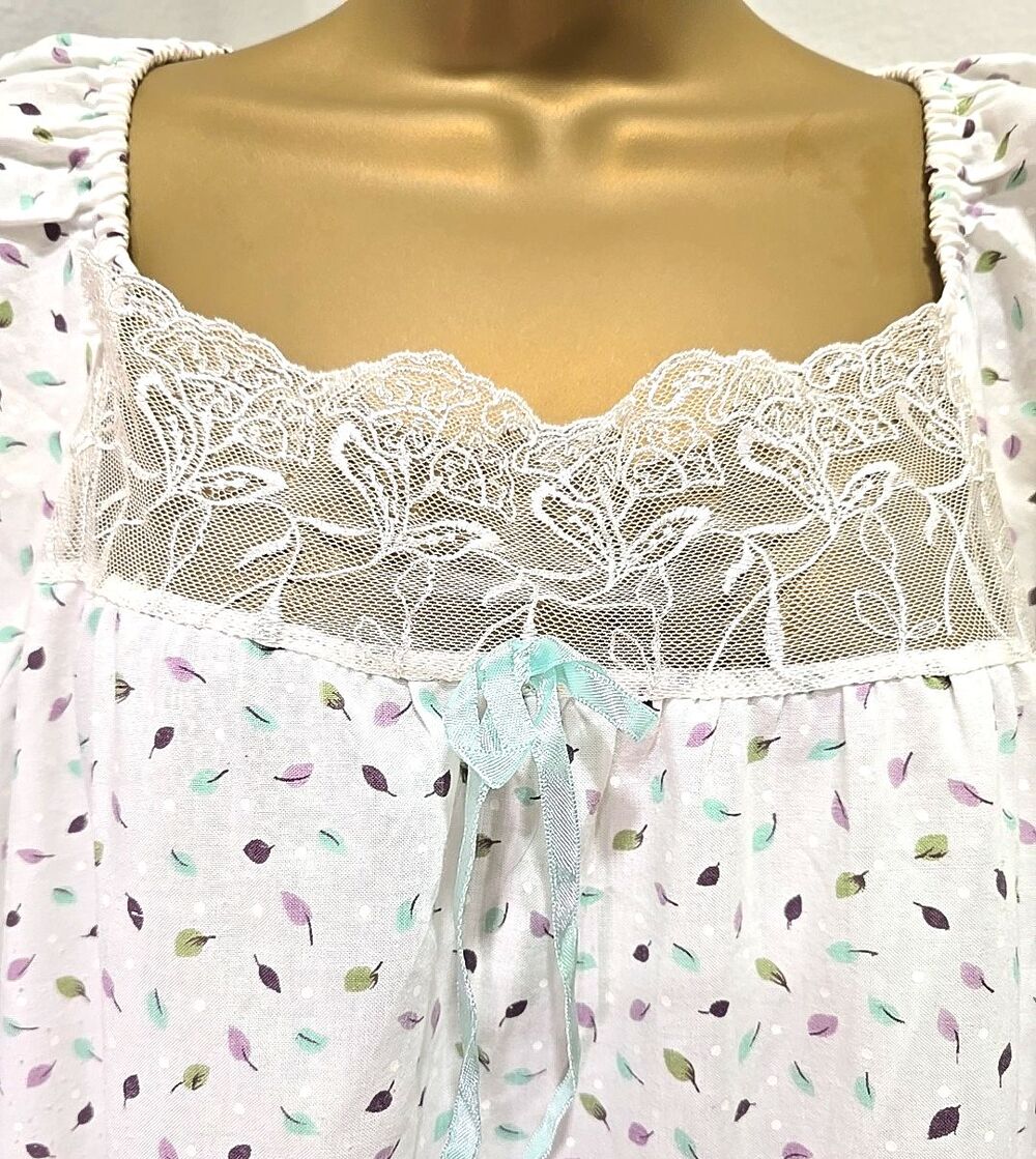 Alm Long Night Dress Lge Gown Sleep White Lace Ribbon Bow Granny Grandma Peasant